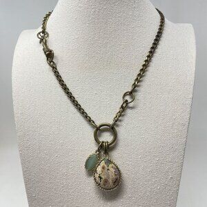 Lee Angel Jasper Necklace With Chain‎ & Dual Pendants Marked Chunky